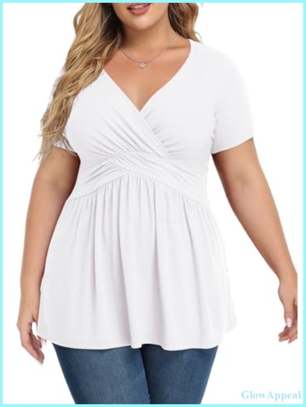 Women's Plus Size Short Sleeve V Neck Tunic Top